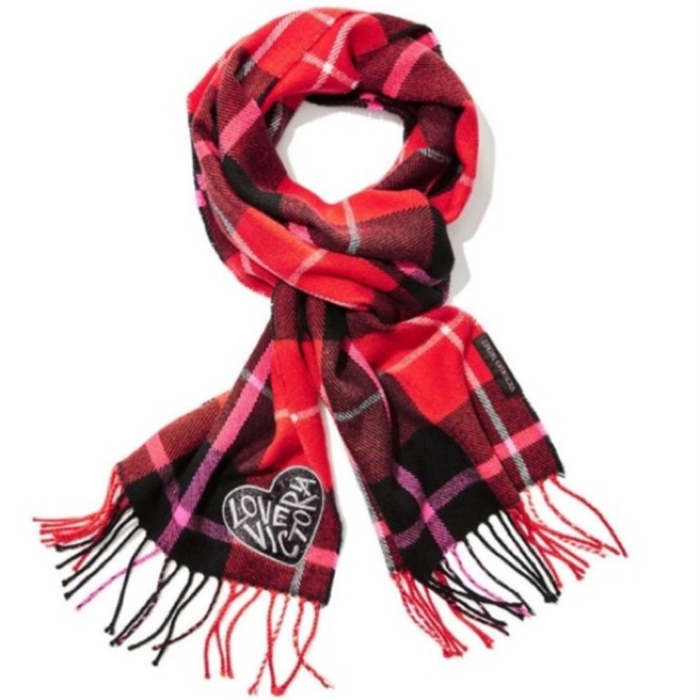 NWT Victoria’s Secret Plaid Embroidered Winter Scarf Wrap NEW VS